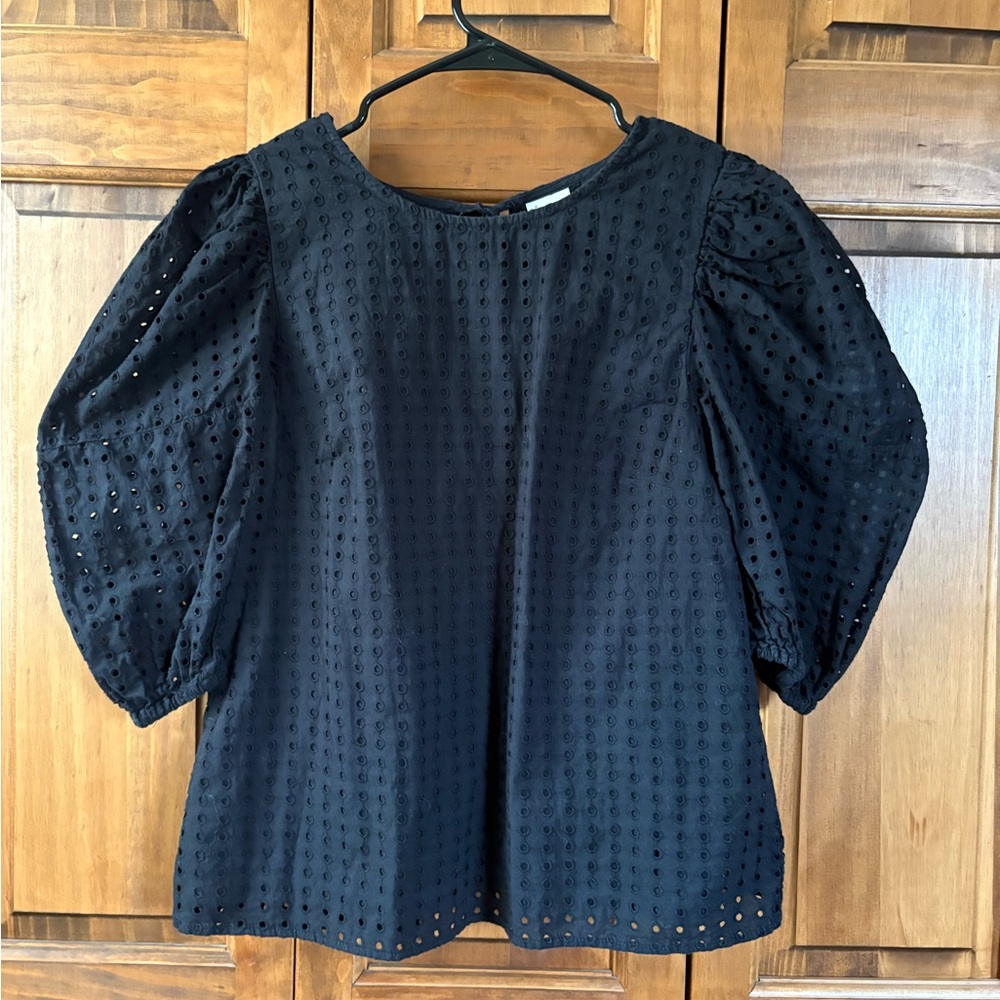 a new day Black Eyelet Puff Sleeve Top